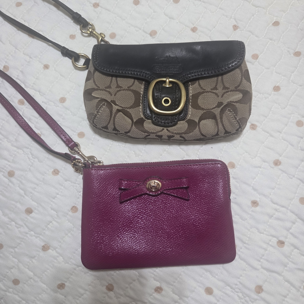 Coach Black and Tan Signature Bag with Purple Wristlet